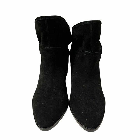 Lucky Brand Women's EUC Black Suede Lollin Angled Slouch Stacked Booties Sz 7.5 - Picture 4 of 9